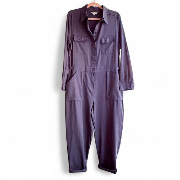 Max Studio 100% Cotton Pique Utility Boiler Jumpsuit in Charcoal Gray size L NWT